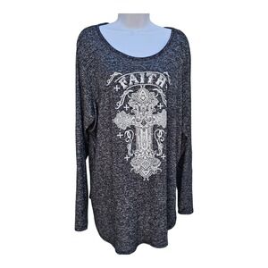 Ocasion Womens 3x Casual Shirt Dark Gray FAITH Cross Long Sleeve